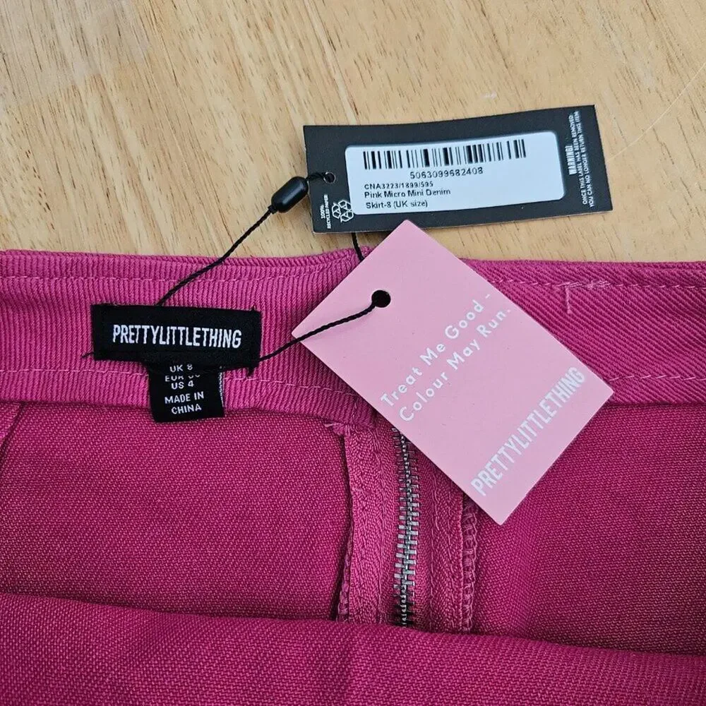 PLT PrettyLittleThing Pink Micro Mini Denim Skirt - US sz 4 - NWT